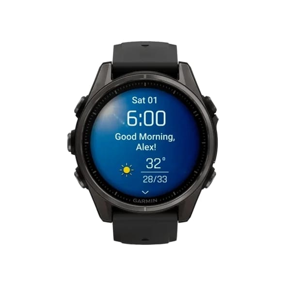Смарт-годинник Garmin Fenix 8 43mm AMOLED Sapphire Carbon Gray DLC Tit. w. Black/Pebble Gray S. Band (010-02903-20/21/28)