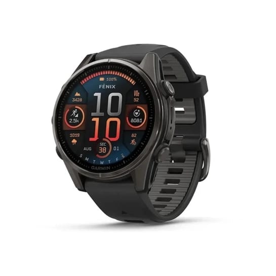 Смарт-годинник Garmin Fenix 8 AMOLED 43mm Sapphire Carbon Grey DLC with Black/Pebble Grey Silicone Band