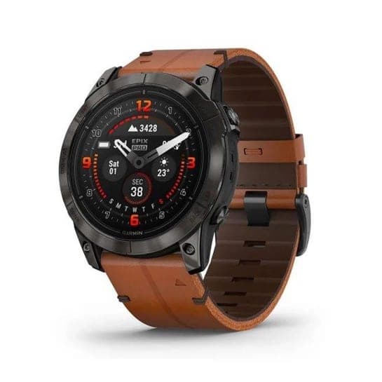 Смарт-годинник Garmin Epix Pro Gen 2 Sapphire Edition 51mm Carbon Grey DLC Titanium with Chestnut Leather Band (010-02804-30/31)