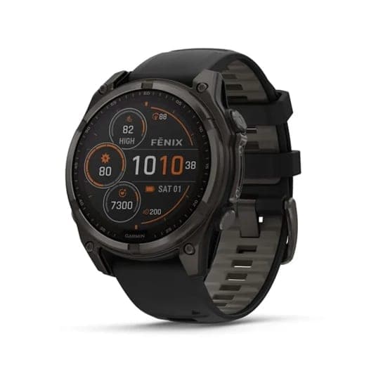 Смарт-годинник Garmin Fenix 8 Solar 47mm Sapphire Carbon Grey DLC Titanium with Black/Pebble Grey Silicone Band (010-02906-10/11/70)